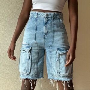 Zara Denim High Waisted Cargo Shorts